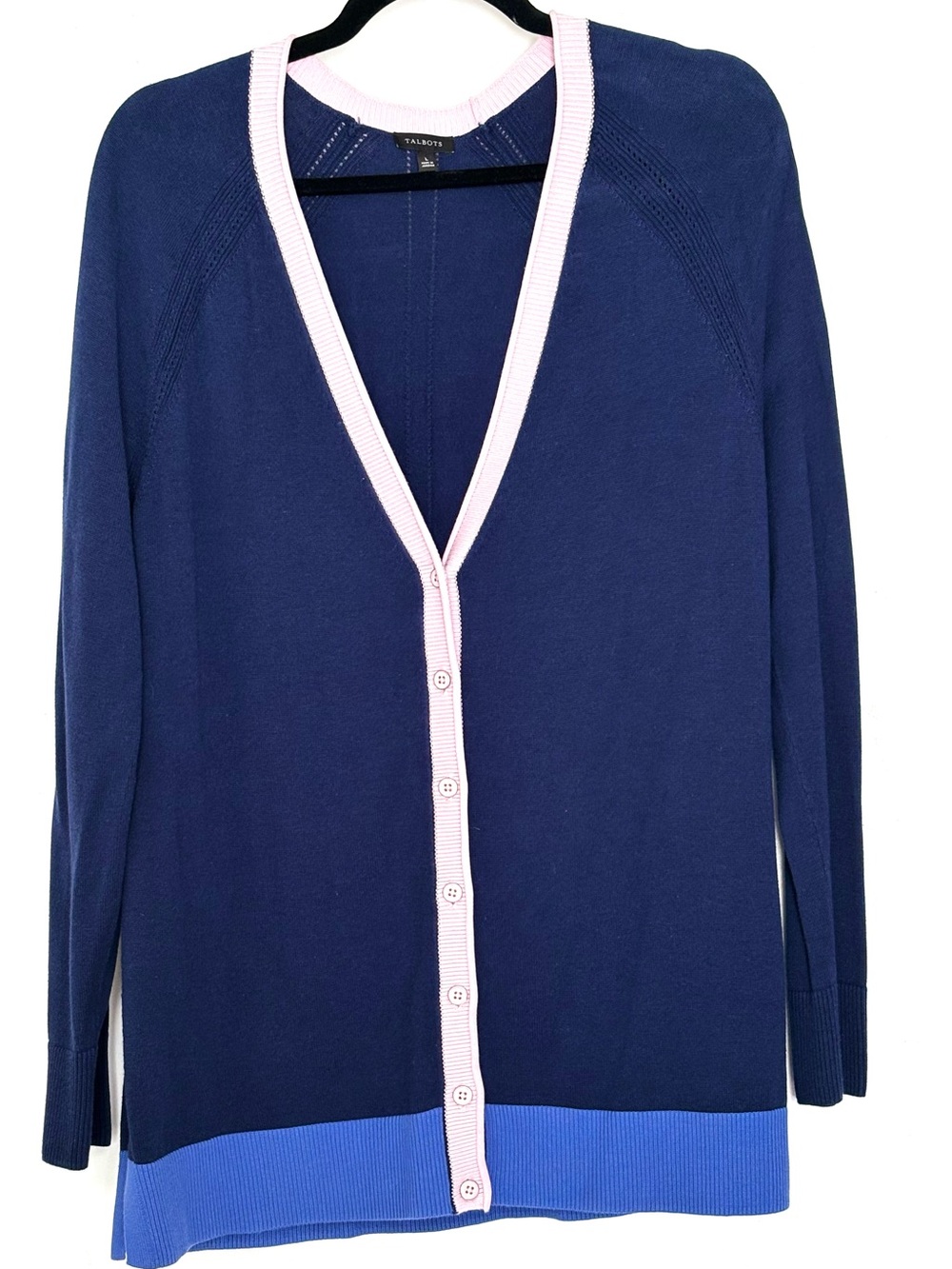 Talbots Colorblock Girlfriend Cardigan Navy Blue Size Large